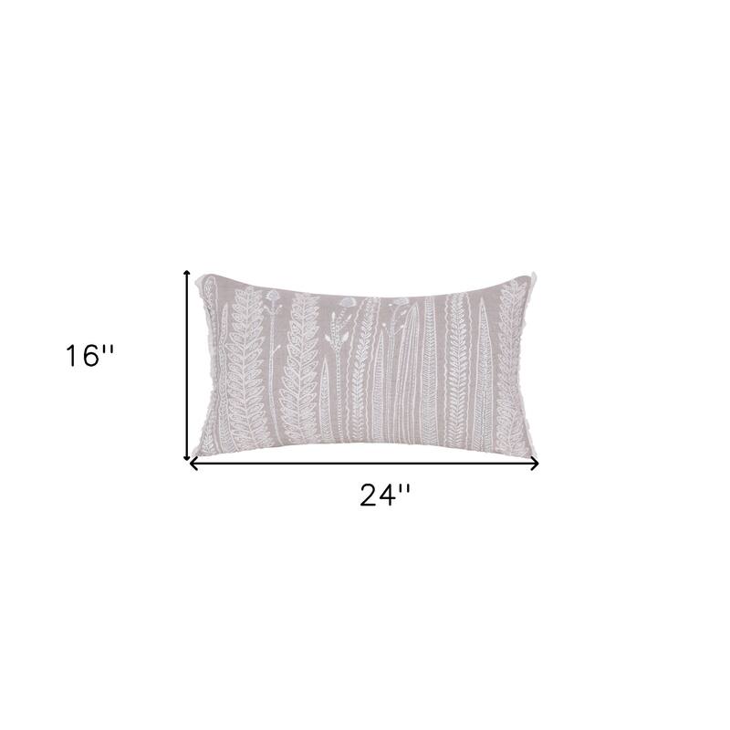 Natural and Ivory Throw Pillow with Embroidery