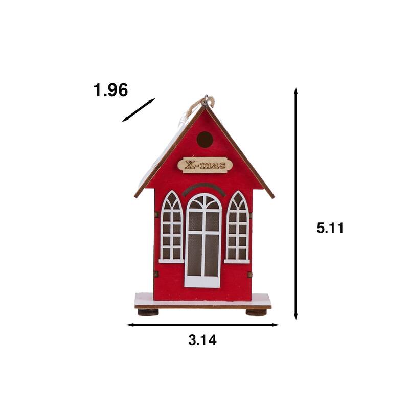 Christmas Village Holiday Lighted Wood House Decor - Battery Operated, Red/Green - 5.11'' H X 3.14'' W X 1.96'' D