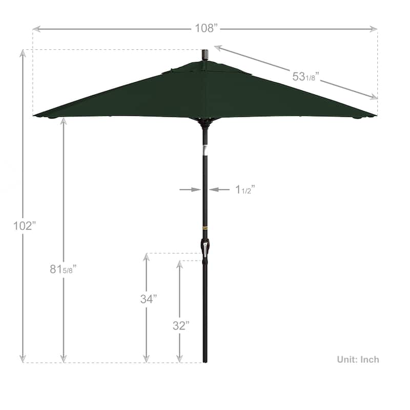 California Umbrella 9' Round Crank Lift Push Button Tilt Bronze Aluminum Patio Umbrella Sunbrella