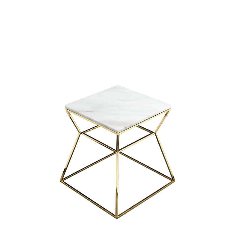 18 in. White and Gold Rectangle Faux Marble End Table, Durable Hourglass Frame