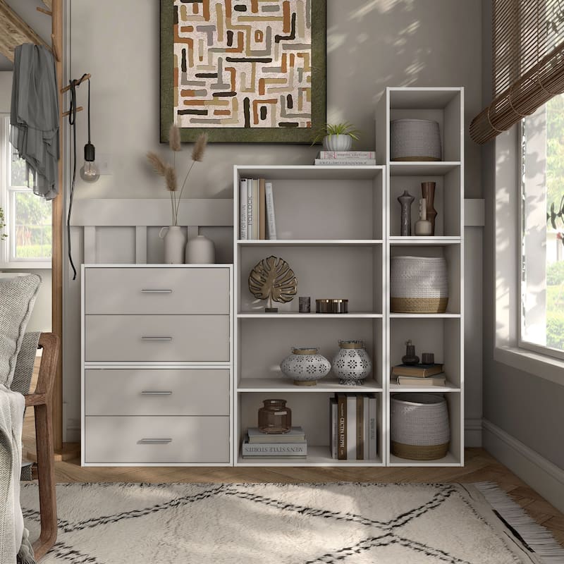 DH BASIC Modern Wood Customizable Stackable Storage Organizer - Cube Shelves, Drawer Cabinet, Bookcase with Doors by Denhour