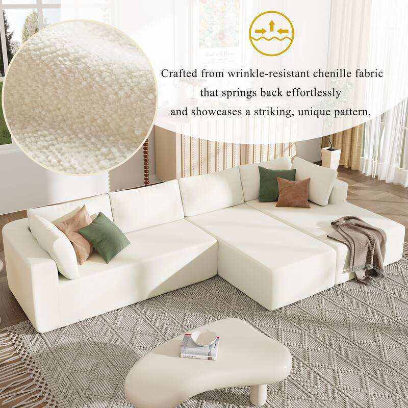 Beige 106.5'' U-Shaped 4-Seat Modular Sofa with 2 Chaise, Pillow, Anti-Wrinkle Chenille Fabric, and High-Density Foam