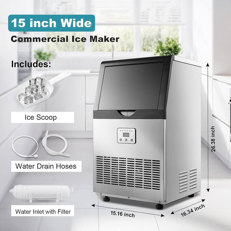 Commercial Ice Maker 100lbs/24H Ice Maker Machine Auto Self-Cleaning Digital Display Freestanding Ice Machine