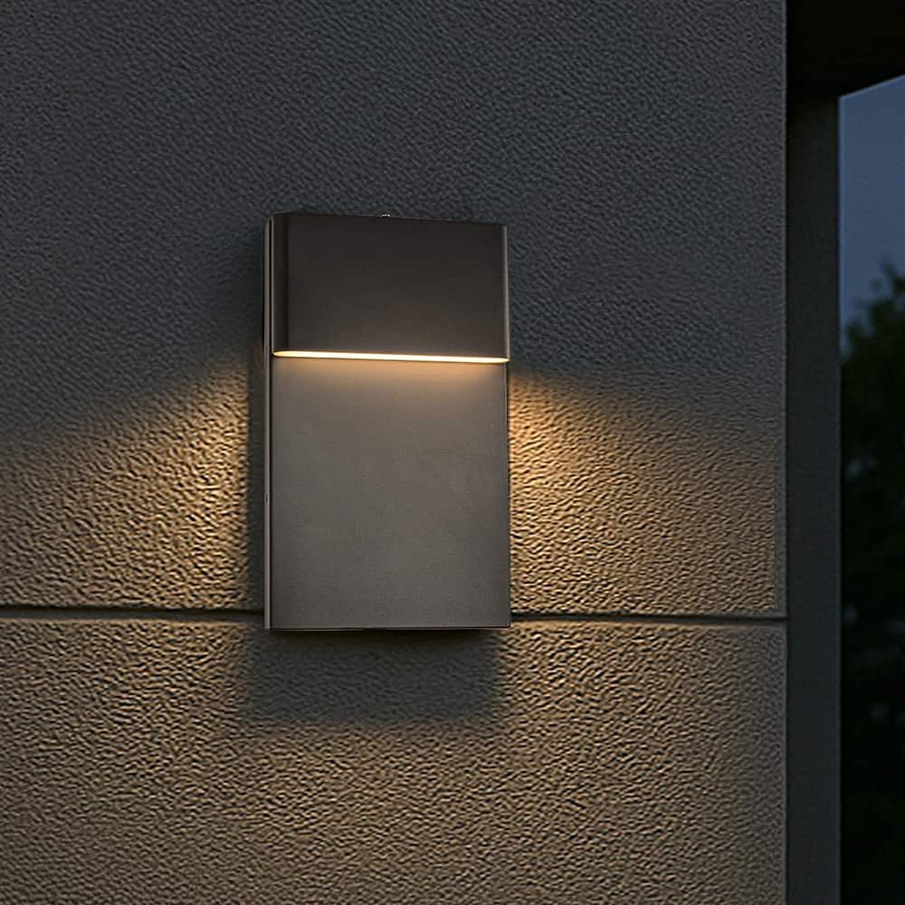 1-Light H13/15 in Modern Simple Sqaure 10W/13W Integrated LED Outdoor Wall Sconce with Dusk to Dawn Sensor in Matte Black