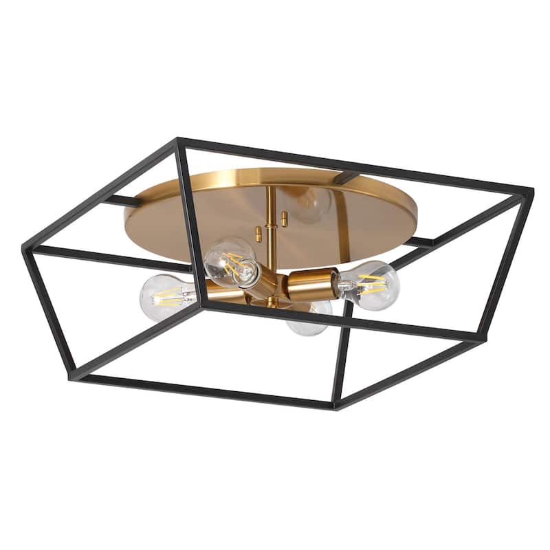 Retro Industrial Black and Gold 4-Light Metal Flush Mount Ceiling Light Fixture