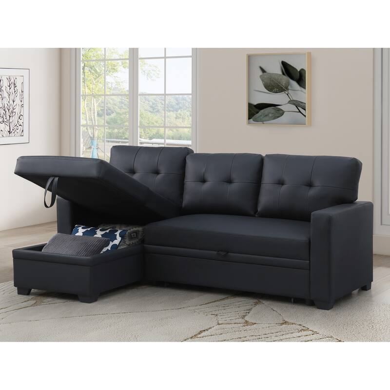 Contemporary Upholstered Storage Convertible Sectional Sofa with Pull-out Chaise