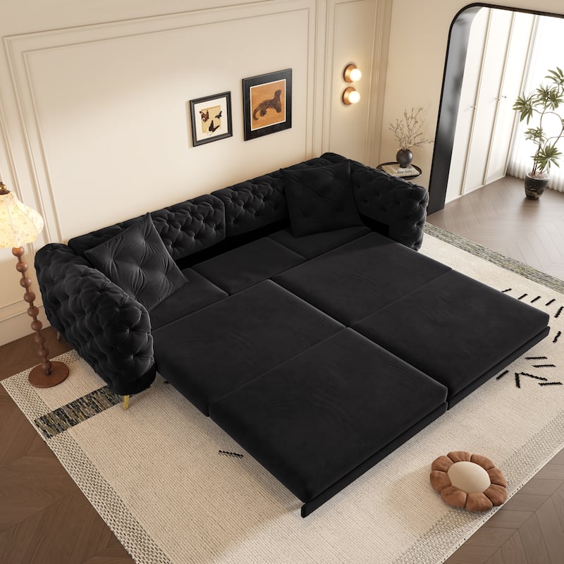 97.7" 3-in-1 Convertible Sleeper Sofa, Pull Out Sofa Bed with Ottoman, 4-Seater for Small Spaces & Apartments - Black