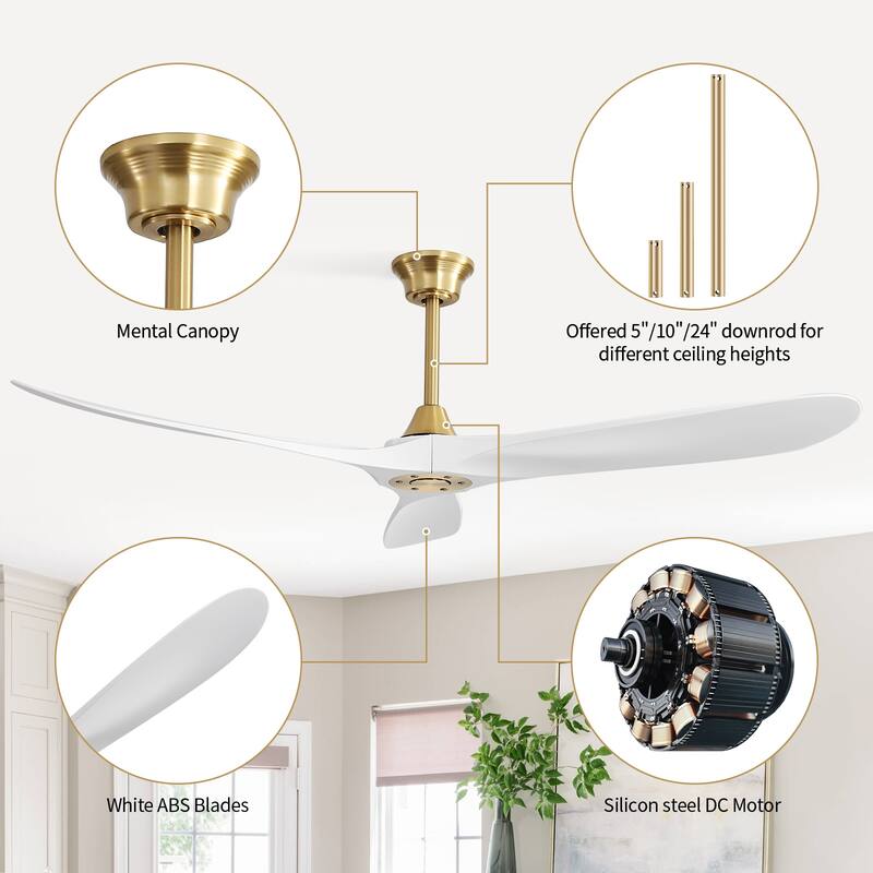 52''/60" Large Ceiling Fan without Lights, Remote Control and Reversible Motor Included, Smart Optinal