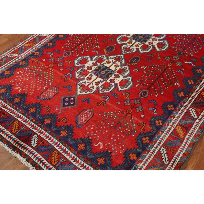 Hand Knotted Oriental 100% Wool Carpet Traditional Tribal Red Sirjan Area Rug - 6' 5'' X 4' 10''