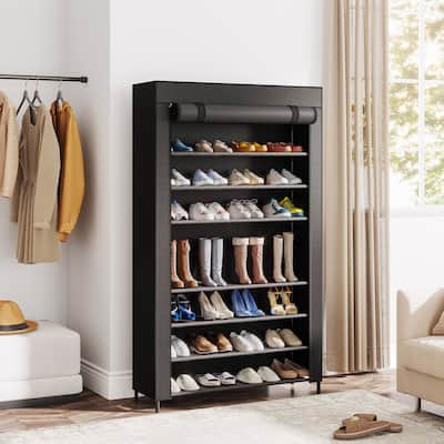 9-Tier Tall Shoe Shelf Stand Rack Organizer with Non-woven Fabric Cover - 10-tier