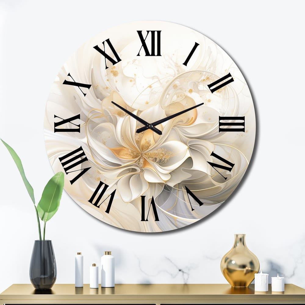 Designart "Dreamy White Digital Spring Flowers II" Fractals Oversized Wall Clock