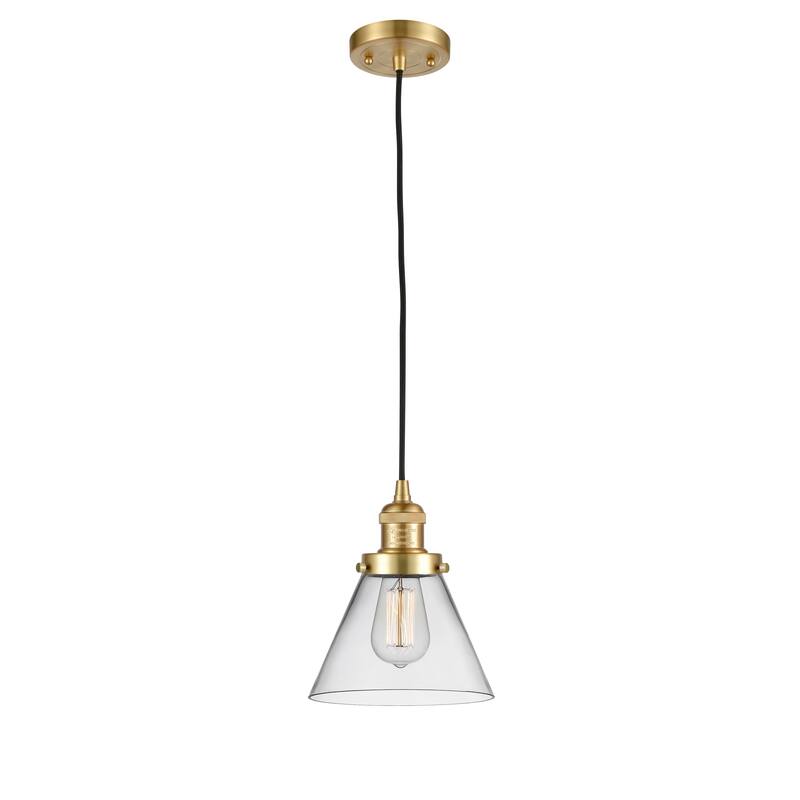 Innovations Lighting Franklin Restoration Cone - 1 Light 8" Cord Hung Mini Pendant - Clear/Satin Gold
