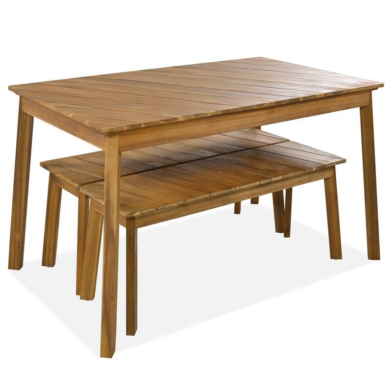 3-Piece Acacia Wood Picnic Table Set with 2 Benches, Diagonal Grain Design for Indoor & Outdoor Use