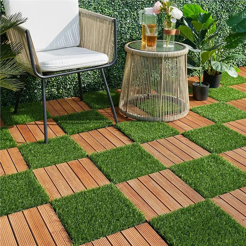 Superior Artificial Grass Lawn Turf Indoor/ Outdoor Area Rugs, Set of 6 - 1' x 1' Set (6) - 1' x 1' Set (6) - Green