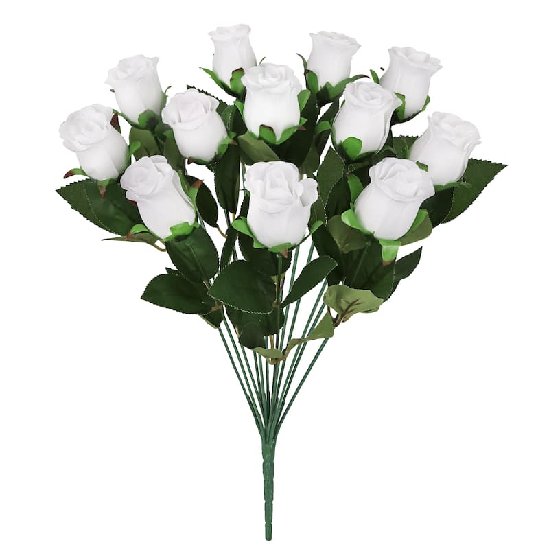 Set of 2 White Artificial Rose Bud Flower Stem Bush Bouquet 19.5in - 19.5" L x 12" W x 12" DP