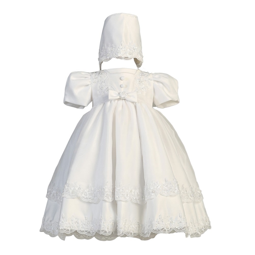 Lito Baby Girls Boys White Silk Heirloom Gown Bonnet Set Baptism Set 0-18M