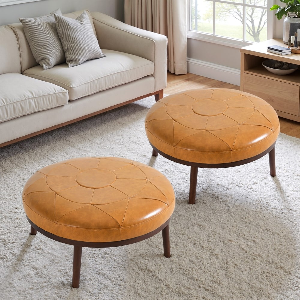 34.5" W Full-Grain Genuine Italian Leather Ottoman Set of 2