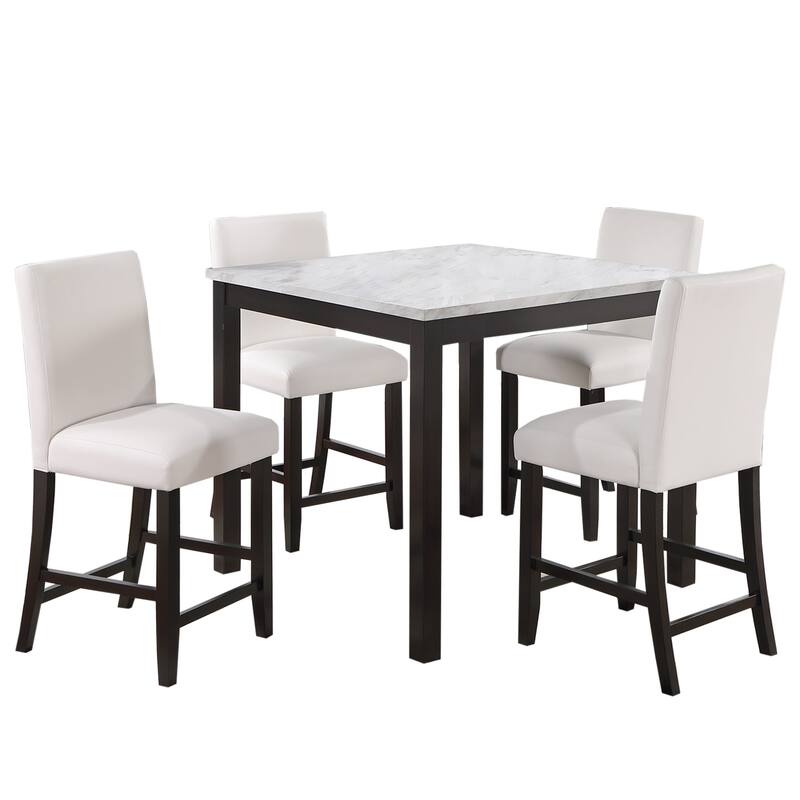 5 Piece Counter Height Dining Set with Footrest - White/Espresso