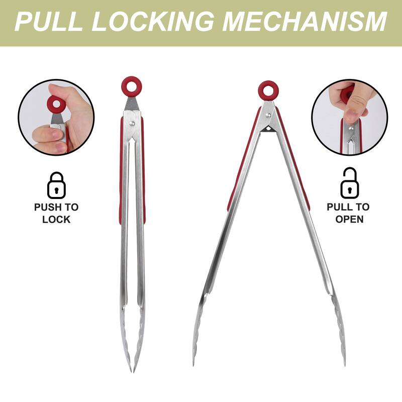 Kitchen Tong Set for Cooking Stainless Steel Tongs Silicone Grip Grill 2Pcs