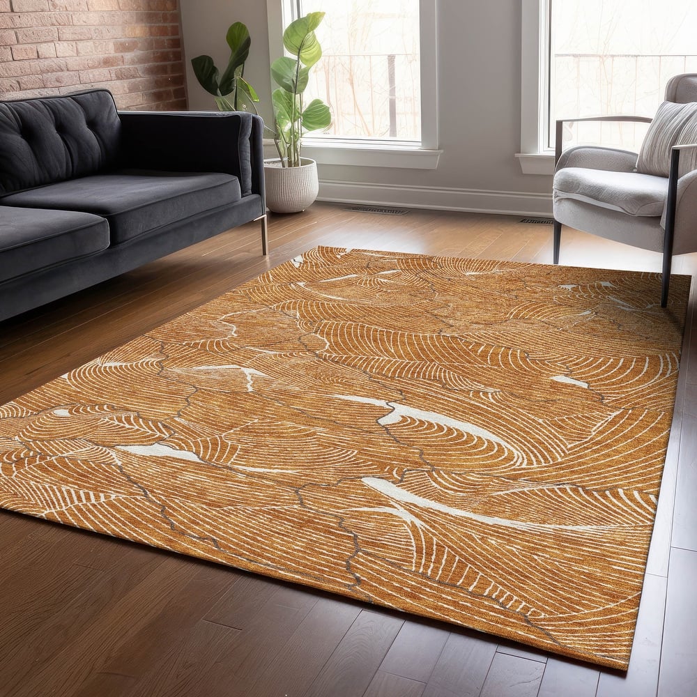 Machine Washable Indoor/ Outdoor Abstract Crackle Chantille Rug