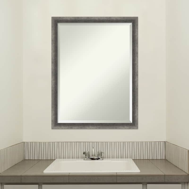 Burnished Concrete Narrow Beveled Wood Framed Bathroom Vanity Wall Mirror - Burnished Concrete Narrow