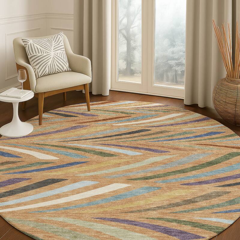 Machine Washable Indoor/ Outdoor Modern Feather Chantille Rug