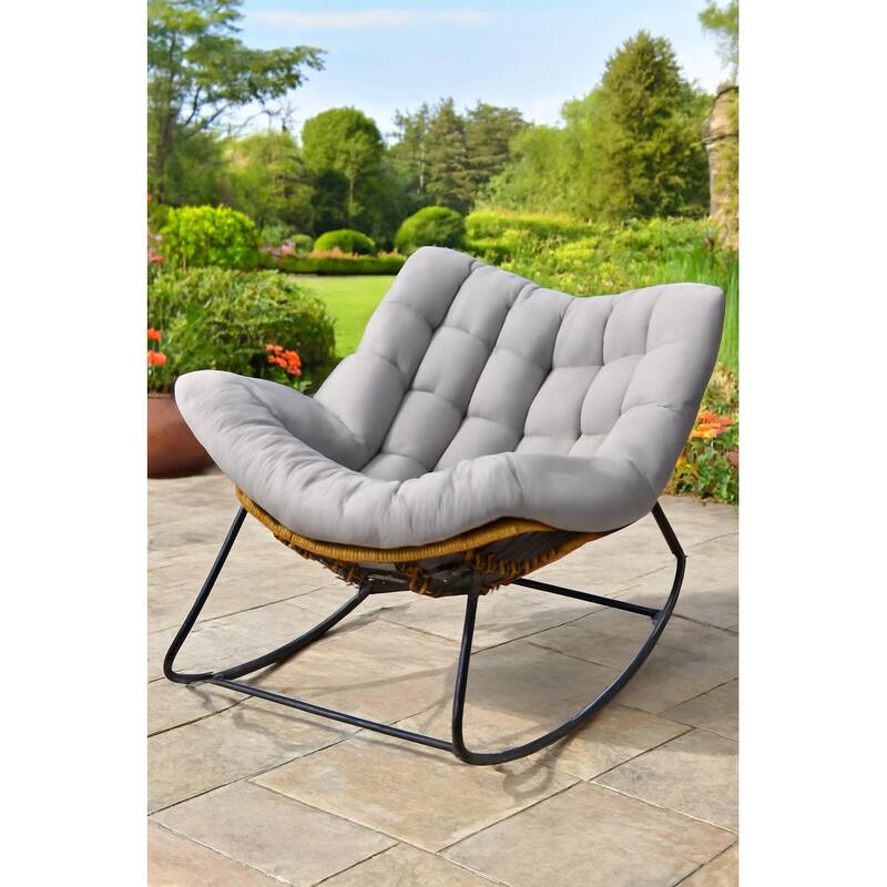 Oversized Outdoor Rocking Papasan Chair with Cushion - Grey