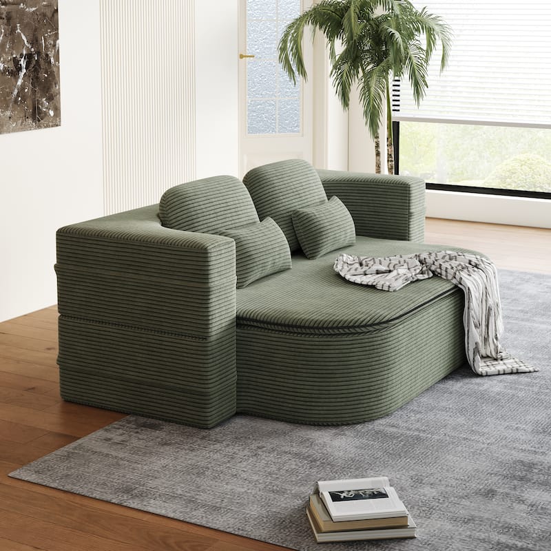GDFStudio - Lysander Corduroy Foldable Sleeper Sofa Bed with Multi Functional Blanket