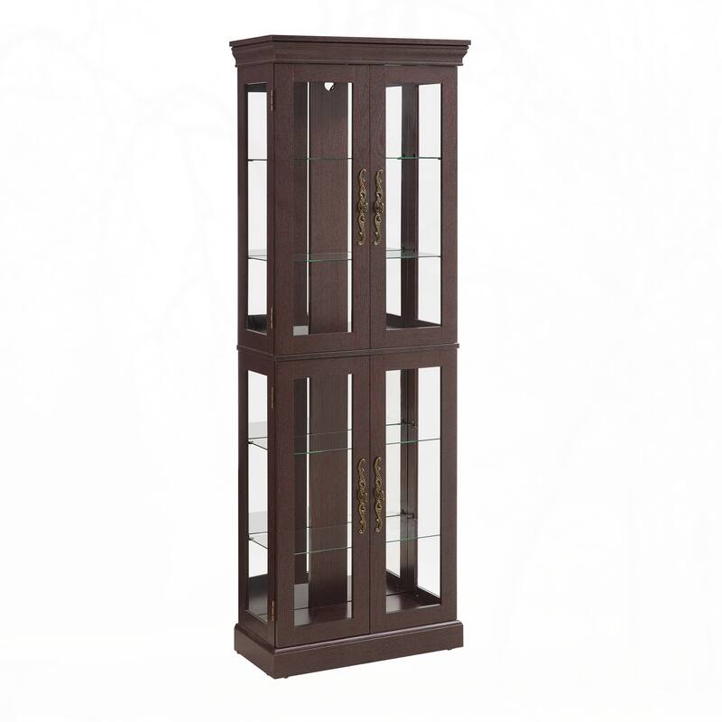 Lighted Glass Curio Display Cabinet,Cherry