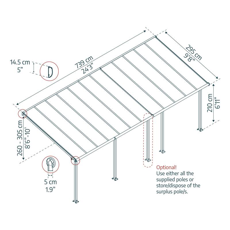 Olympia 10 ft. Gray/Bronze Aluminum Patio Cover