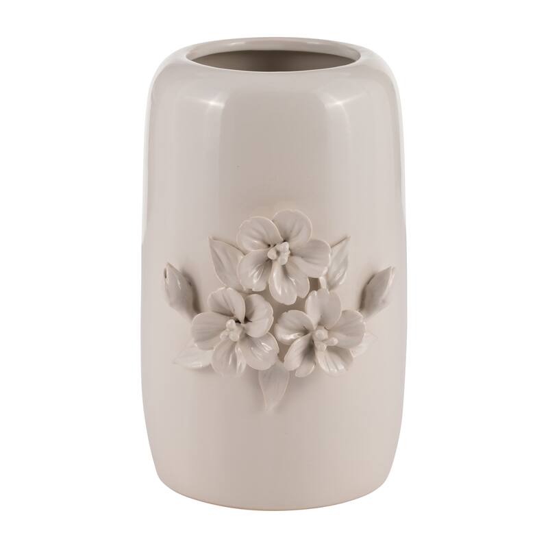 8" Ceramic Ivory Vase Neutral Colored Flower Bunch Decorative Table Vase Contemporary Home or Office Decor - - 4" x 5" x 8" - Ivory/beige
