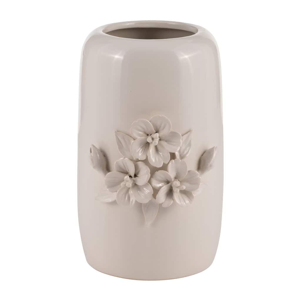 8" Ceramic Ivory Vase Neutral Colored Flower Bunch Decorative Table Vase Contemporary Home or Office Decor -