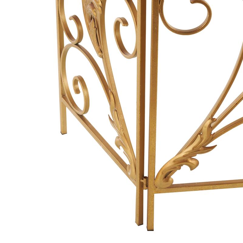 Gold Metal Foldable 3 Panel Scroll Living Room Fireplace Screen with Fleur De Lis Accents