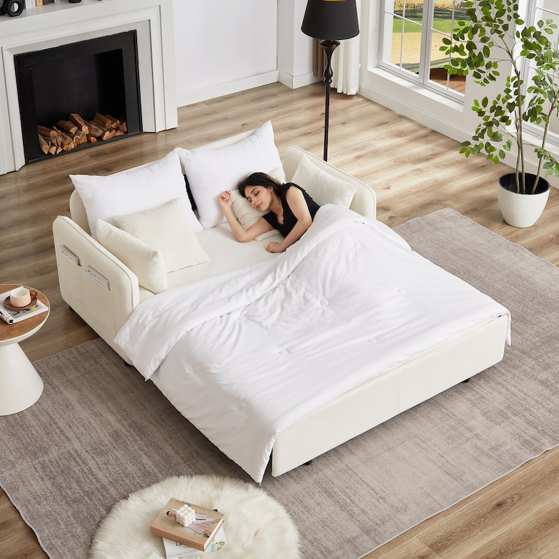 Chenille Interior Lazy Sofa Chaise longue Armchair with three pillows and armrestsSleeping Sofa Bed