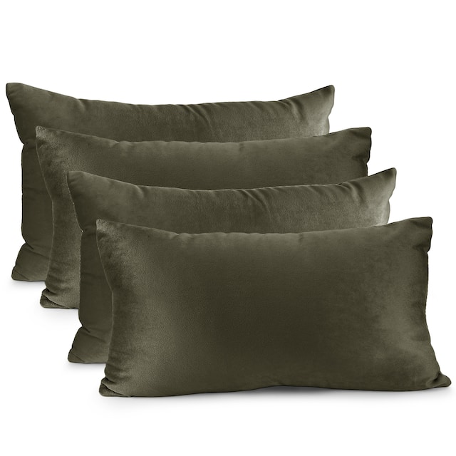 Nestl Solid Microfiber Soft Velvet Throw Pillow Cover (Set of 4) - 12" x 20" - Khaki