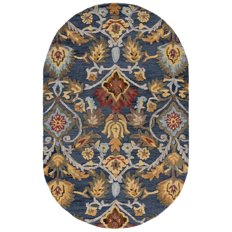 SAFAVIEH, Handmade Marietje Blossom French Country Wool Area Rug - 4' x 6' Oval - Navy/Multi