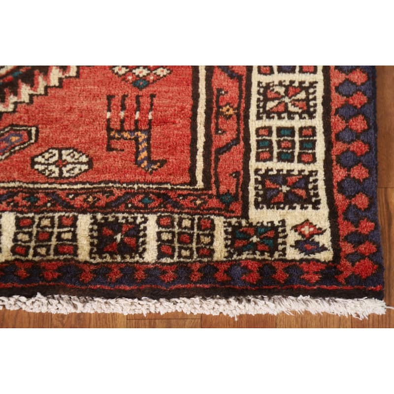 Geometric Ardebil Persian Vintage Runner Rug Handmade Wool Carpet - 3'3"x 10'1"