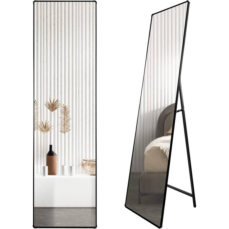 61" x 16" Full Length Mirror in Black with Square Stand