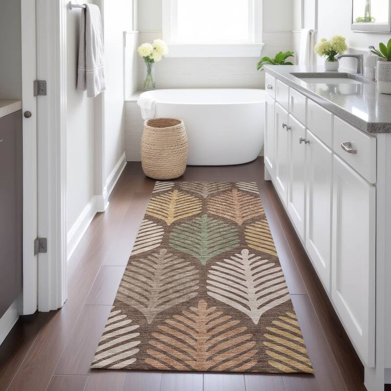 Machine Washable Indoor/ Outdoor Modern Fern Chantille Rug