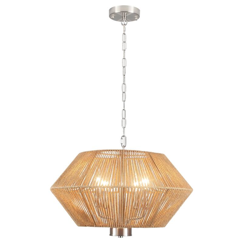 4-Light Dimmable Pendant Light, Paper Rattan Lampshade Candle Chandelier for Living Room with no bulbs included