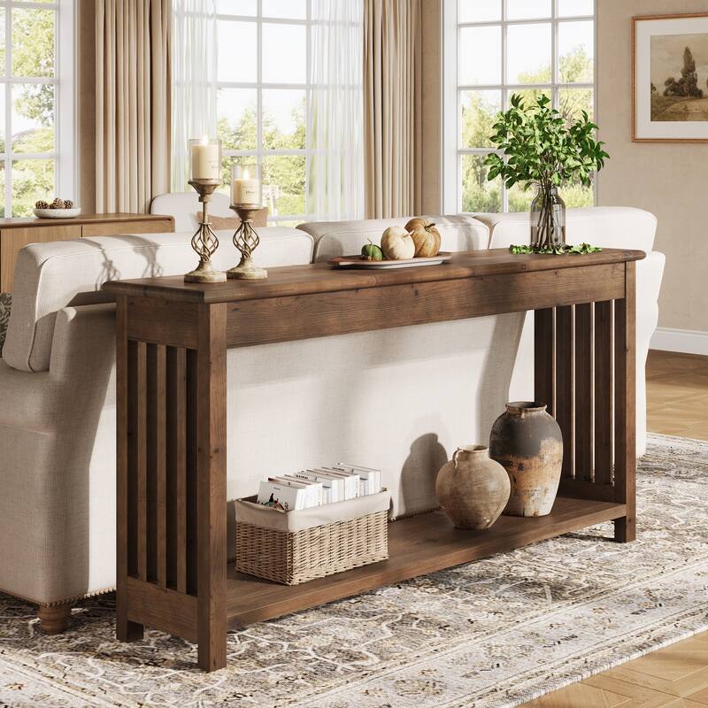 63-Inch Console Table with 2-Tier Storage, Farmhouse Entryway Table