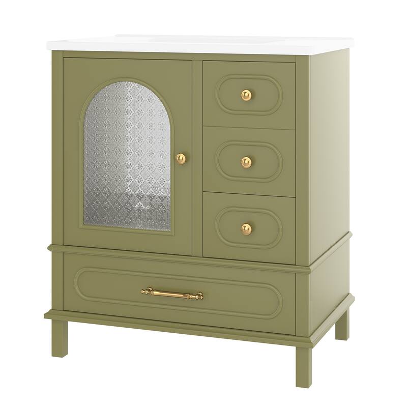 Roomfitters 30 Inch Bathroom Vanity with Sink, Solid Wood Cabinet with 3 Drawers and Semi-Transparent Door