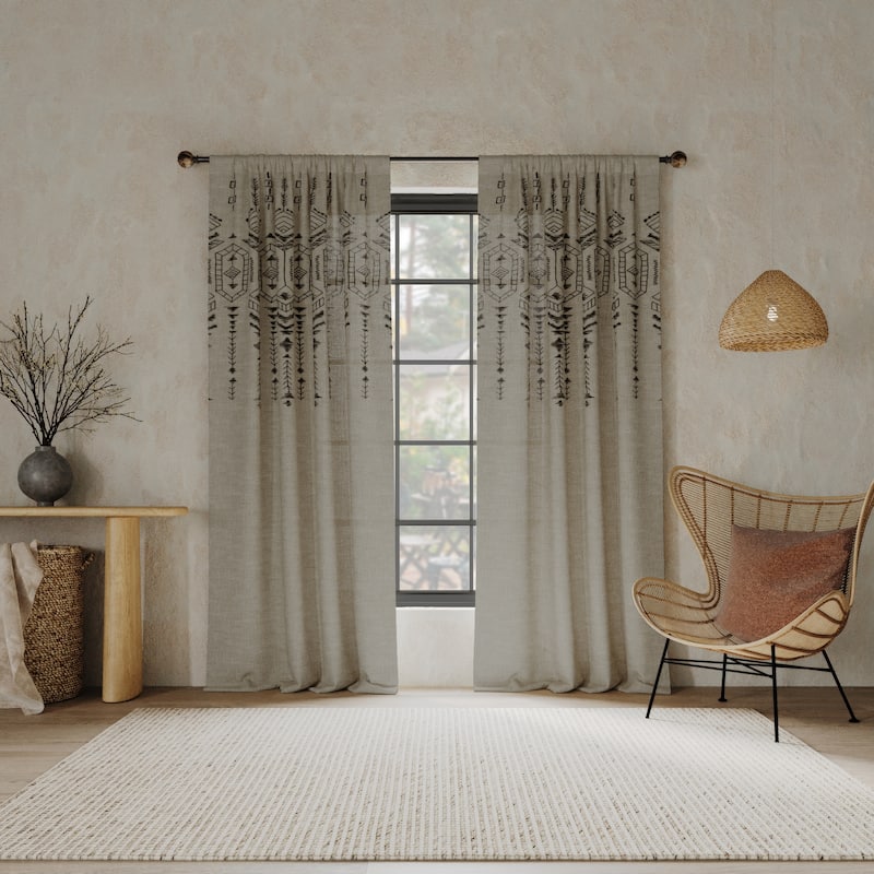 Indigo Road by Egypt Sherrod Palo Global Embroidery Semi-Sheer Rod Pocket 1-Piece Curtain Panel, Single Panel