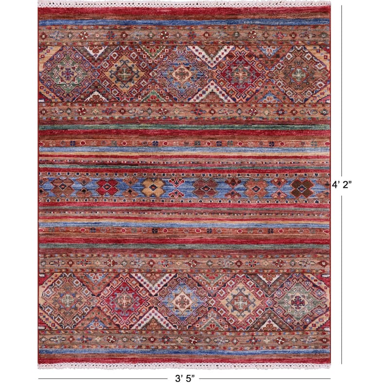 Golden Nile Khorjin Persian Gabbeh Hand Knotted Wool Rug - 3' 5" X 4' 2"