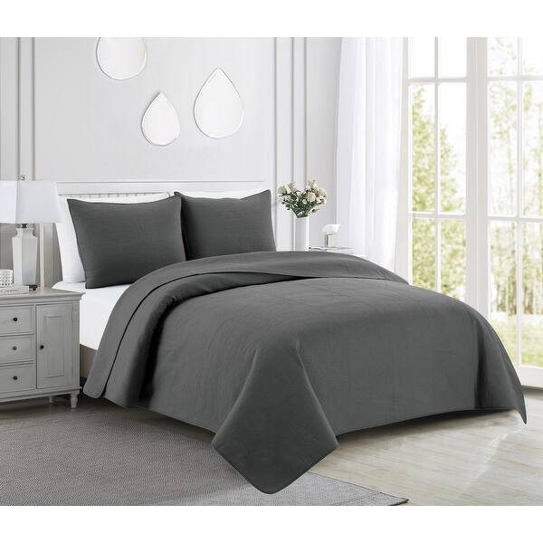slide 2 of 6, Bedford Lane Collection Knob Hill Cotton Quilt Set - 5 Color Charcoal - Queen/Full - Queen/Full - 3 Piece