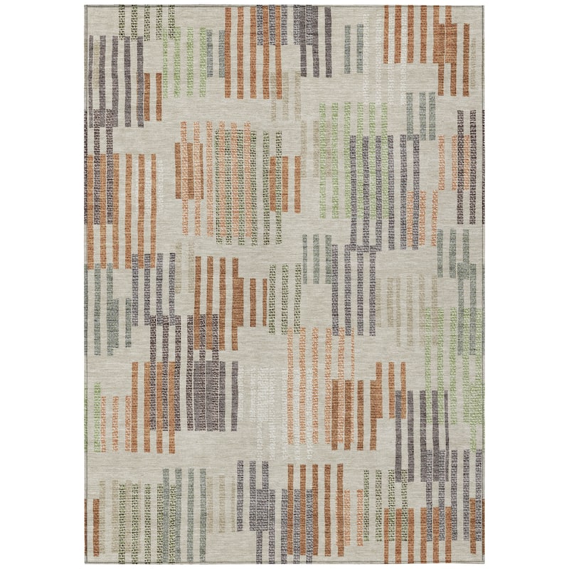 Machine Washable Indoor/ Outdoor Modern Pines Chantille Rug