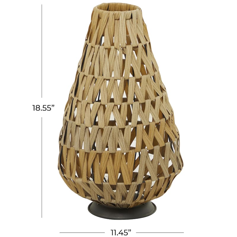Plastic Rattan Handmade Decorative Indoor Outdoor Candle Lantern with Wrapped Zig Zag Design - Light Brown - Roche River Decor