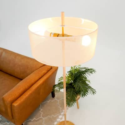 Layla Natural Wood Floor Lamp with Linen Drum Shade
