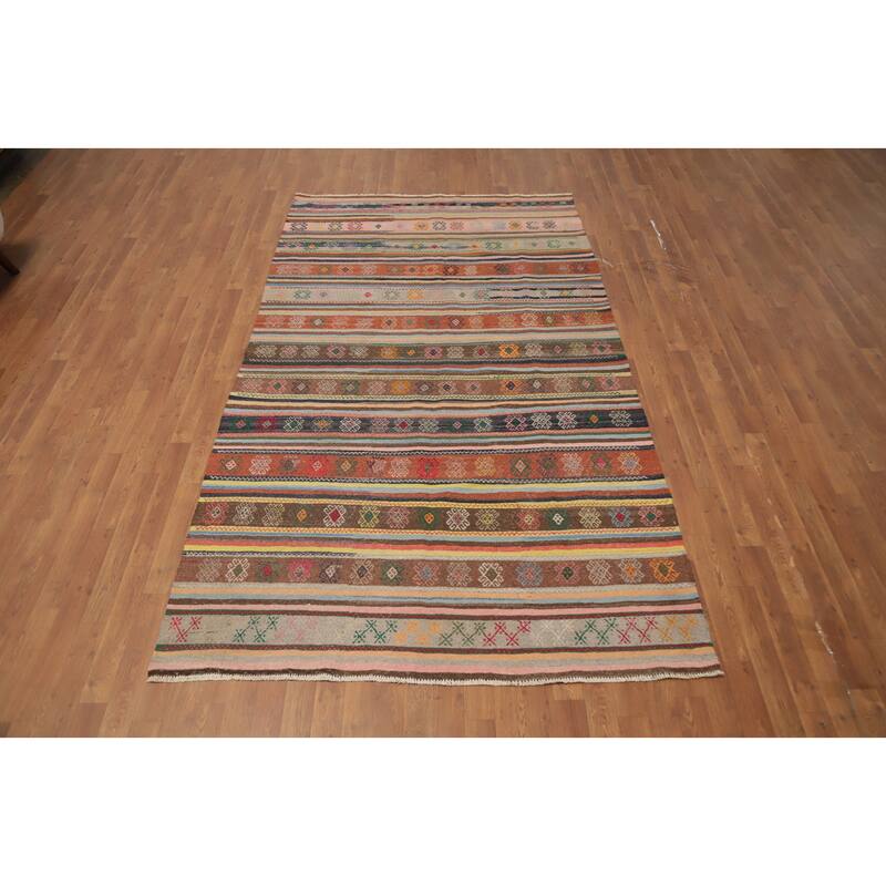 Hand Woven Oriental 100% Wool Carpet Southwestern Tribal Multi-Colored Kilim Area Rug - 9' 3'' X 5' 4''