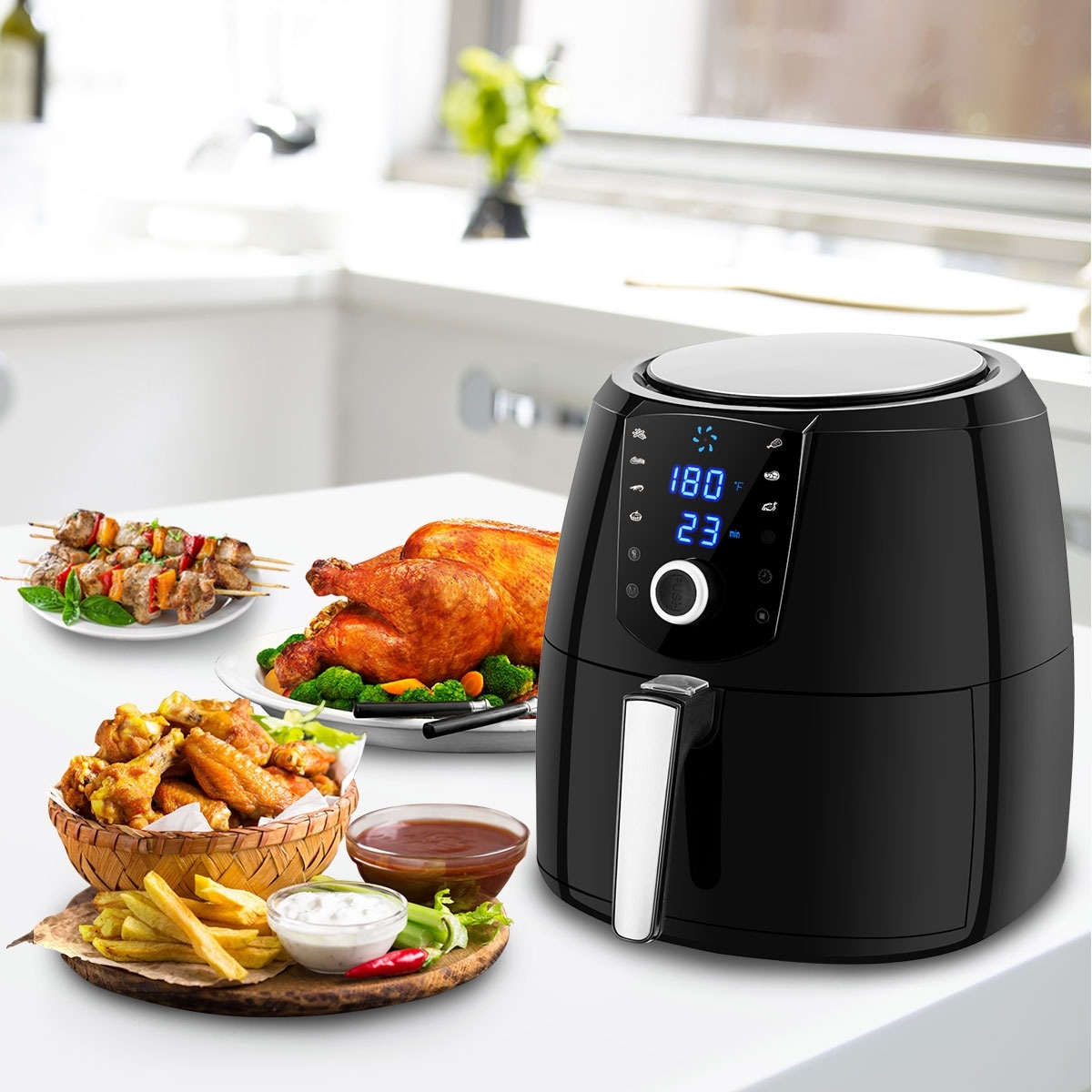 4L Oil Free Fryer with Display Window, 7 Functions Preprogrammed +  Preheating, Independent Indoor Light, LED Touch Panel, Timer, BPA Free,  1600W - AliExpress